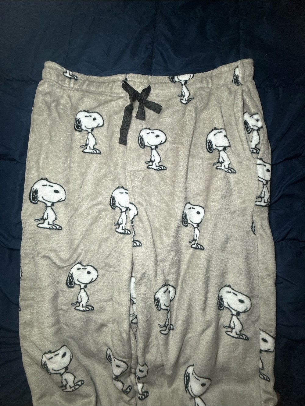 Peanuts Beige Snoopy Fleece Pajama Bottoms with Black Drawstring